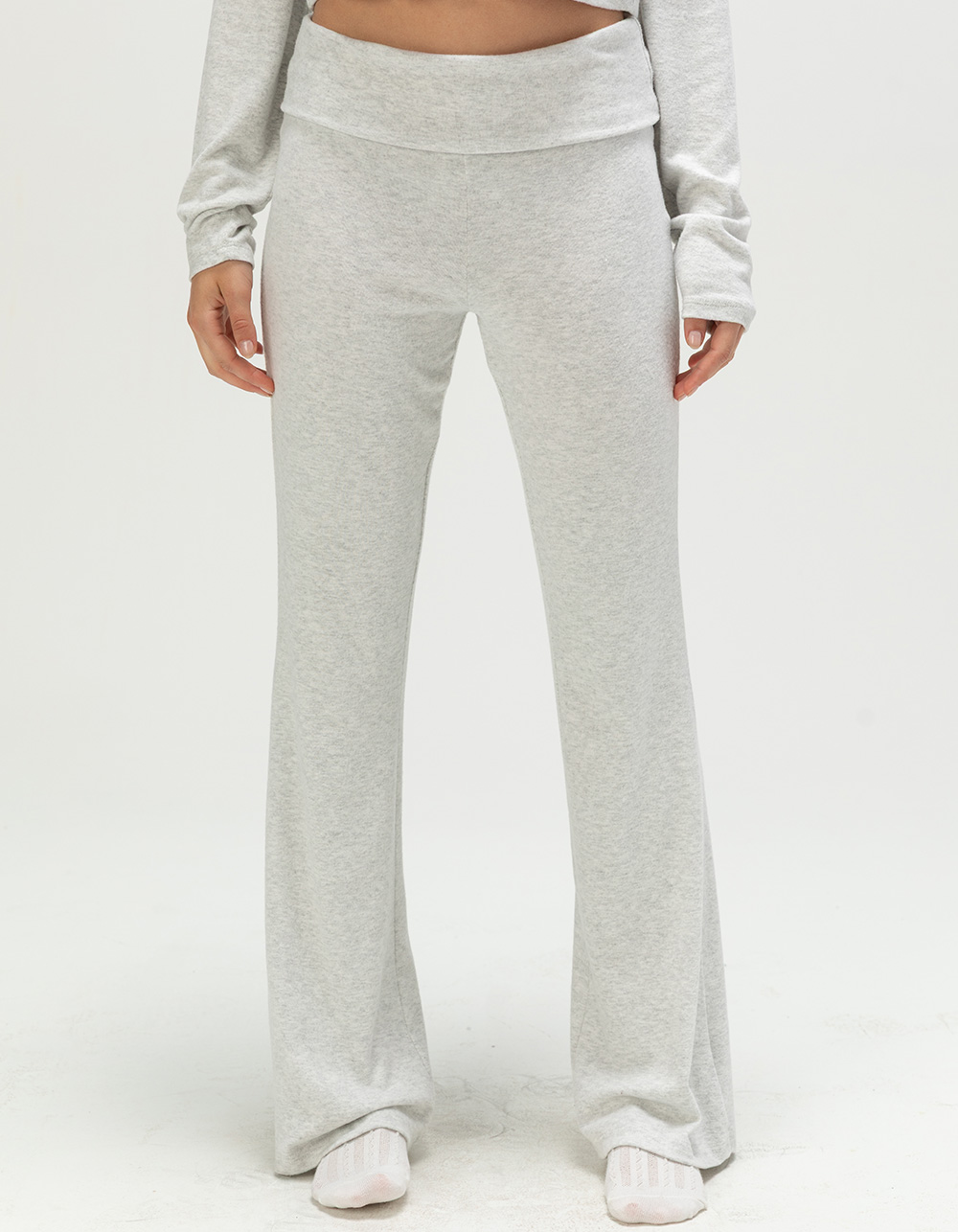FULL TILT Brushed Fold Over Flare Womens Pants - HEATHER GRAY