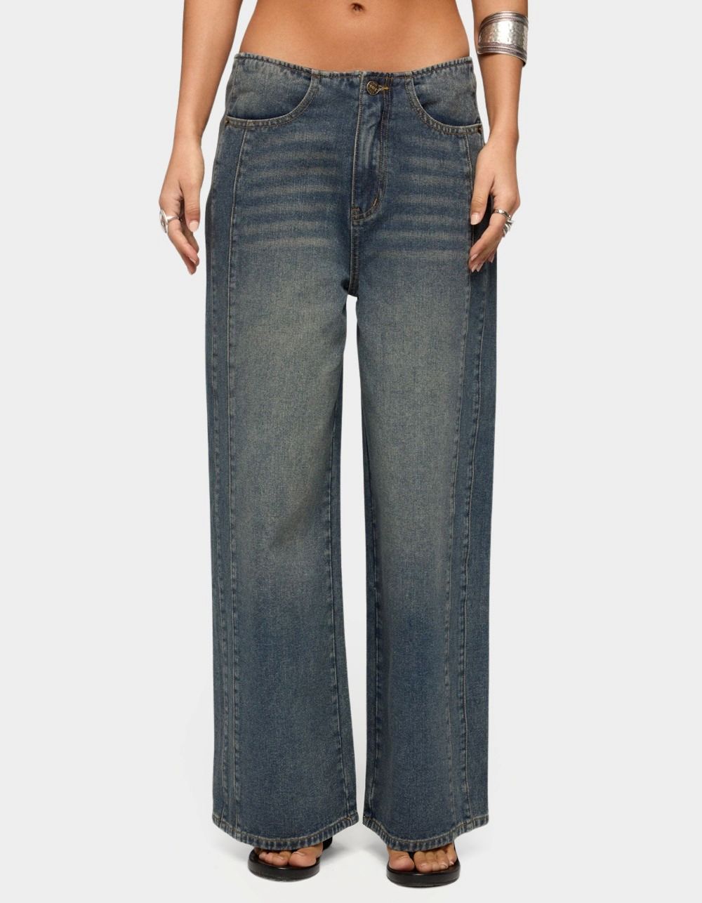 EDIKTED Elia No Waistband Low Rise Baggy Jeans - LIGHT BLUE