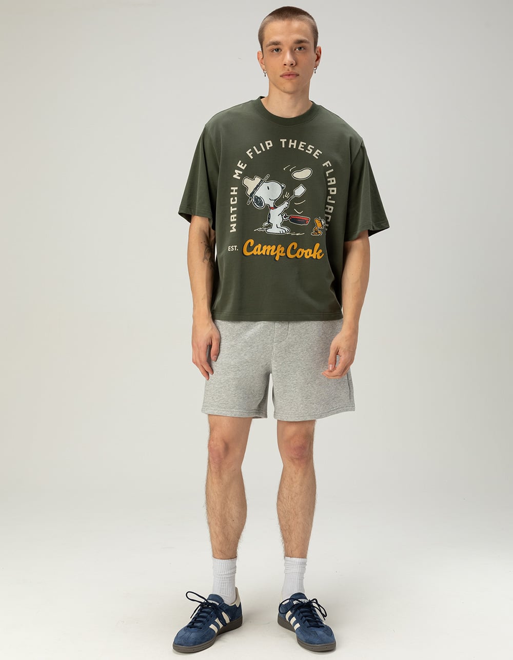 RSQ x Peanuts Camp Cook Mens Boxy Tee - GREEN