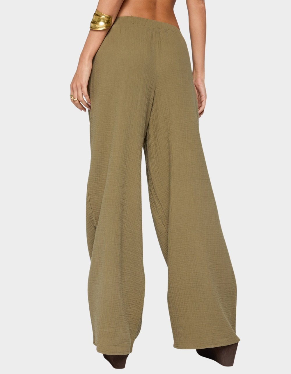EDIKTED Viktoria Wide Leg Gauze Pants - DK GREEN