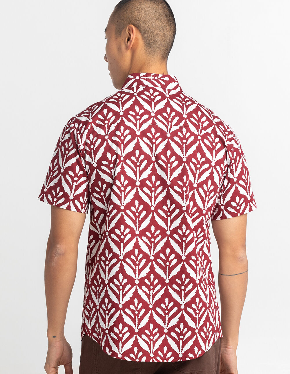 RSQ Printed Mens Button Up Shirt BURNT RED Tillys