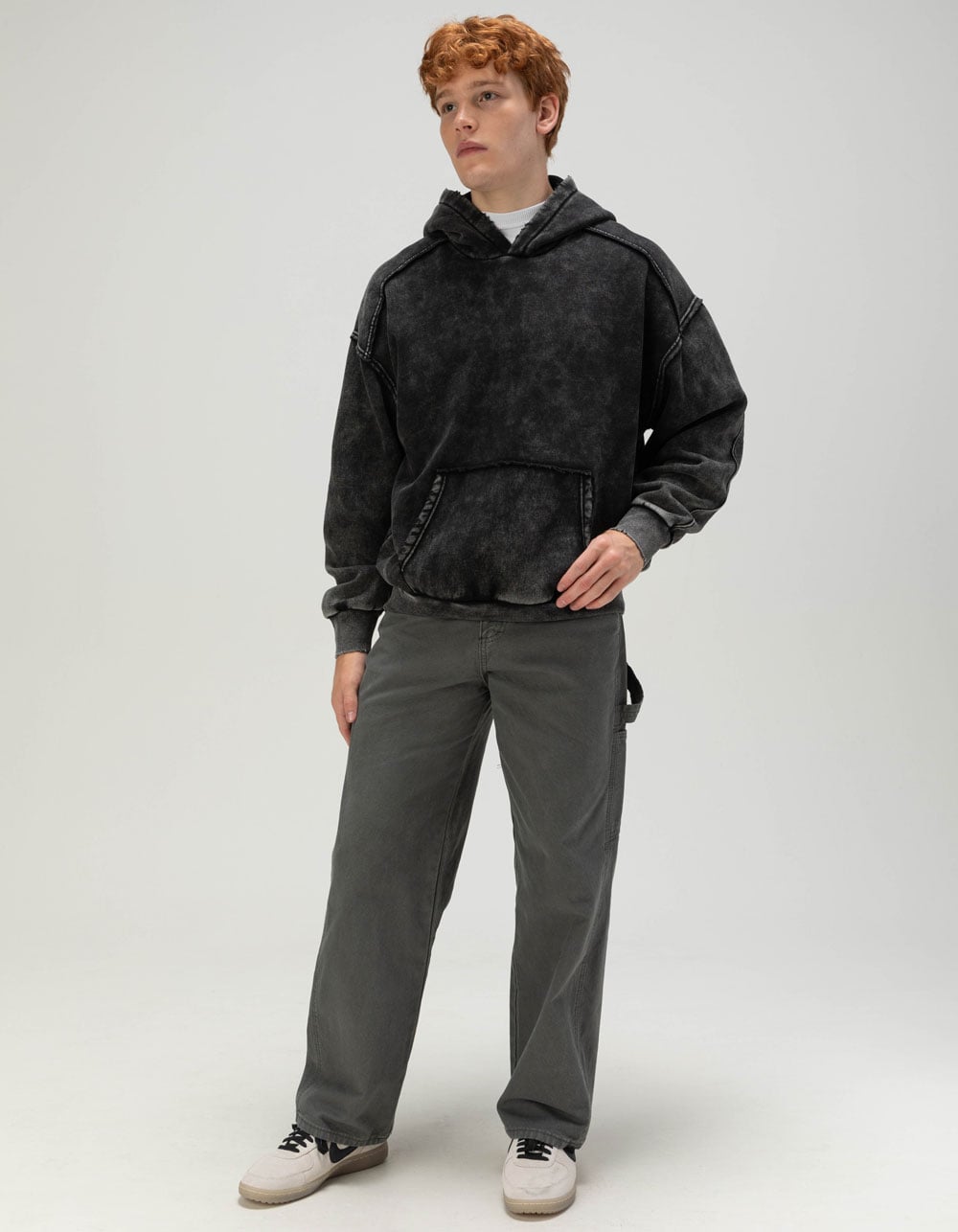 RSQ Mens Oversized Hoodie - BLACK ACID WASH