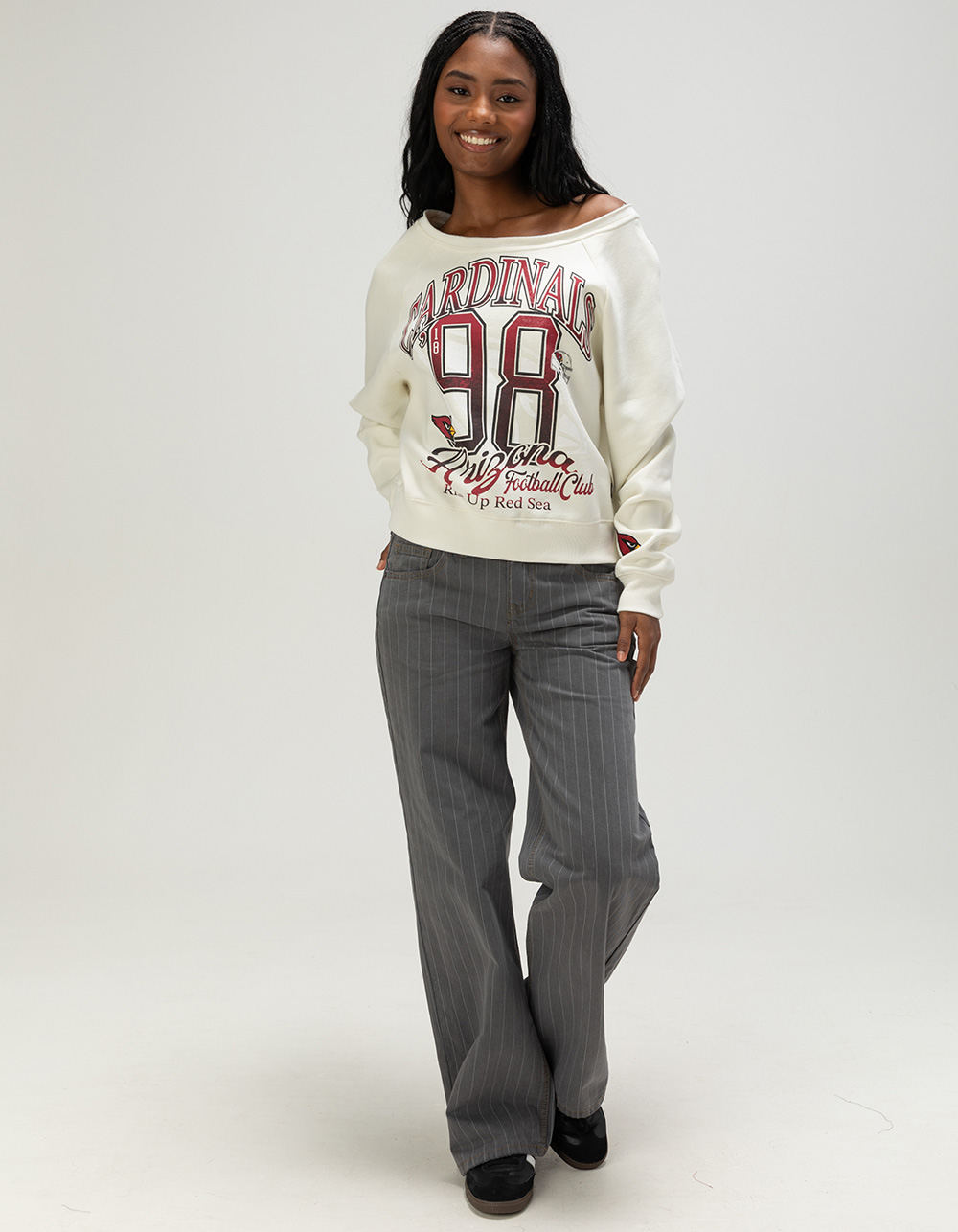 The WILD COLLECTIVE Arizona Cardinals Womens Off Shoulder Sweatshirt - CREAM
