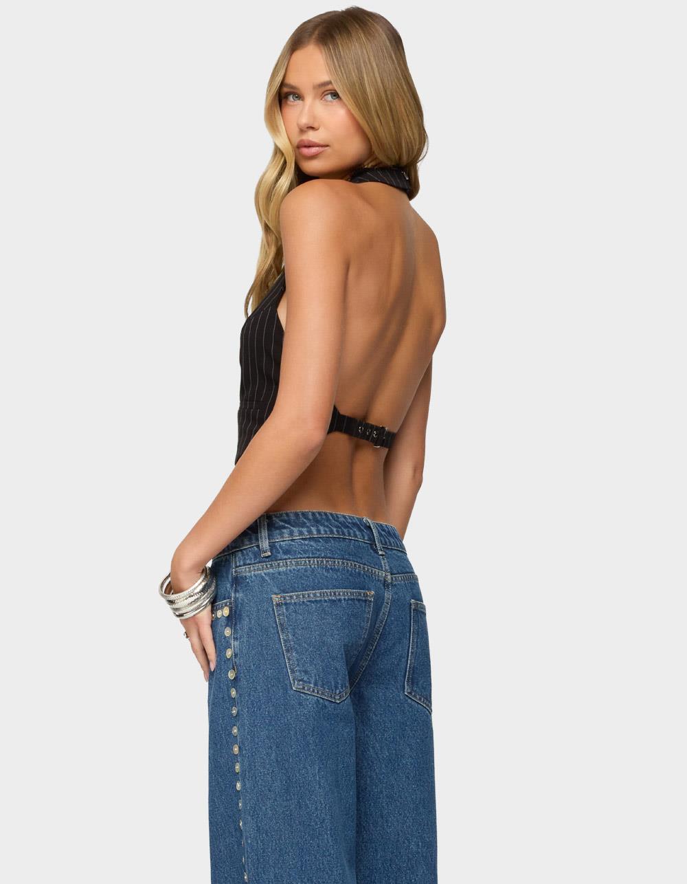 EDIKTED Devon Lacey Pinstripe Halter Top - BLACK