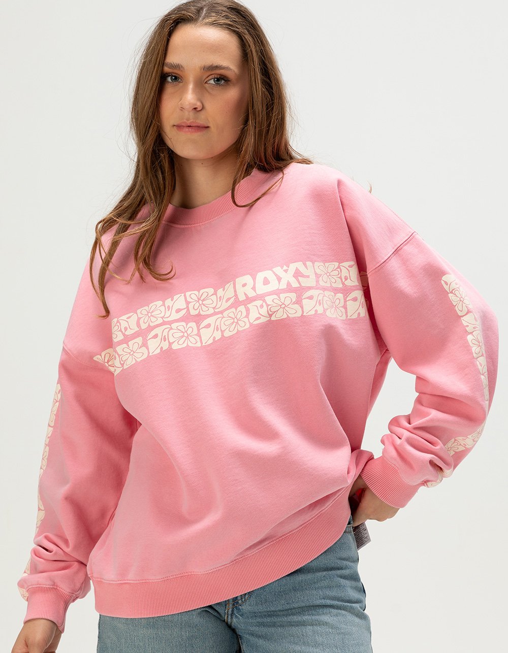 ROXY Lineup Womens Oversized Crewneck Sweatshirt - PINK