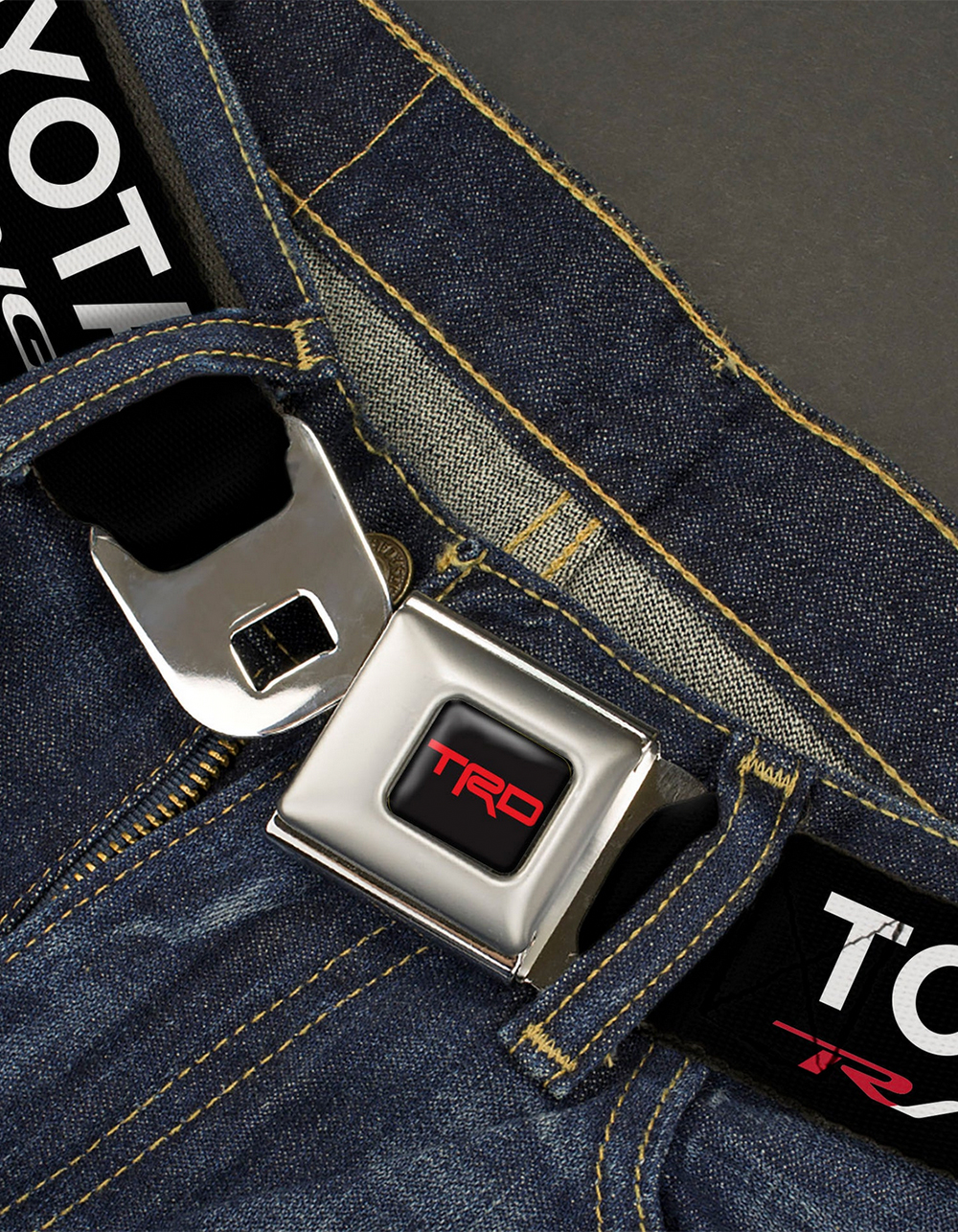 BUCKLE-DOWN Toyota Racing Development TRD Logo Seatbelt Belt - BLACK COMBO