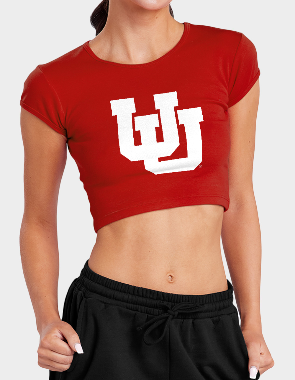 THE UNIVERSITY OF UTAH Distressed Primary Logo Womens Baby Rib Tee - RED