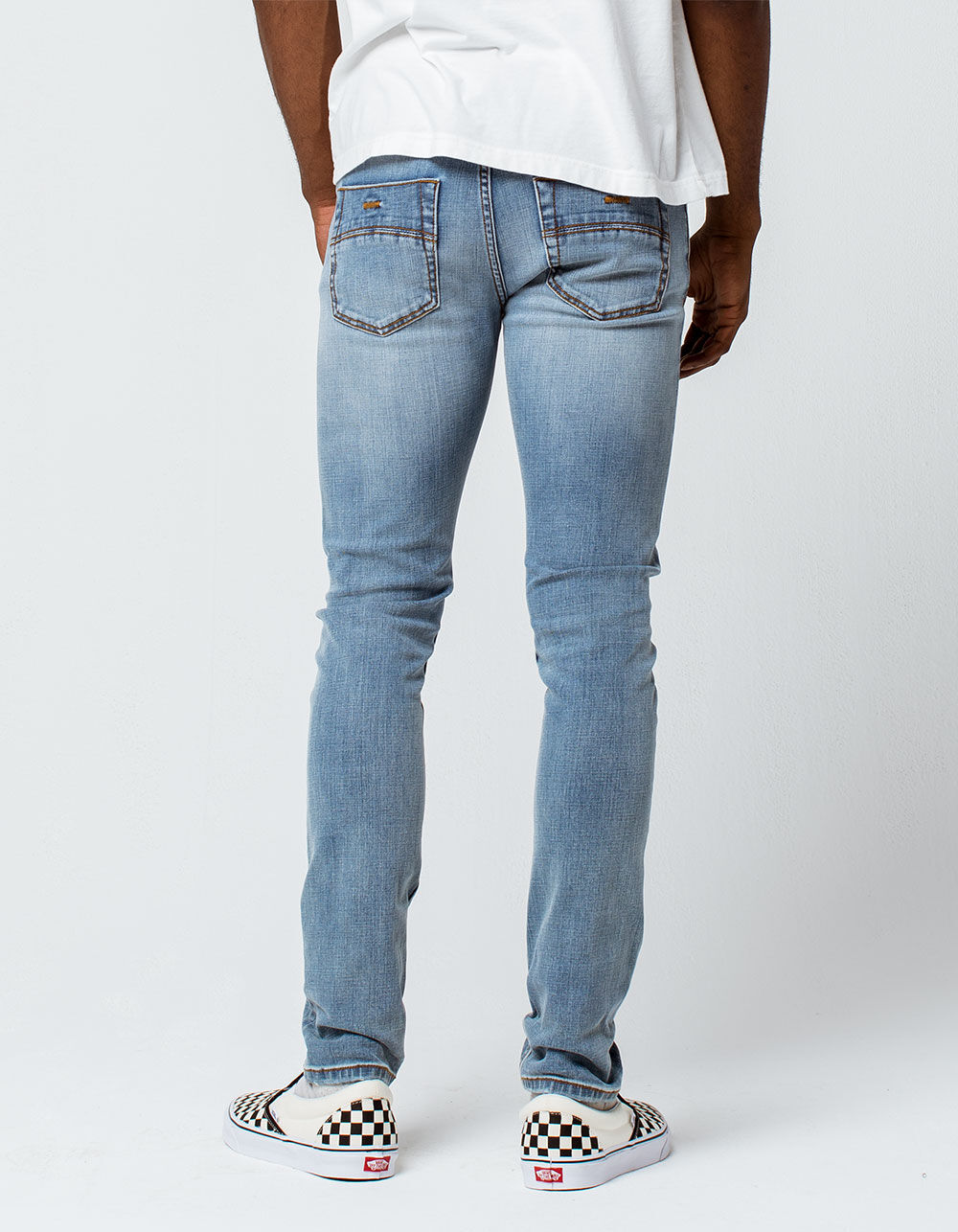 RSQ Tokyo Super Skinny Mens Ripped Stretch Jeans - LIGHT INDIGO