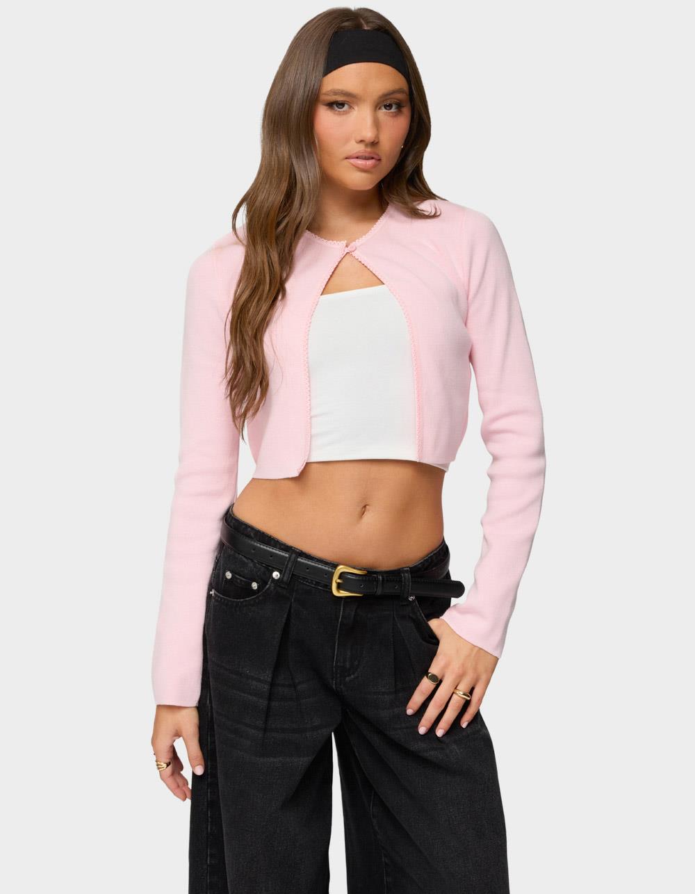 EDIKTED Jayne Split Front Knit Cardigan - LIGHT PINK