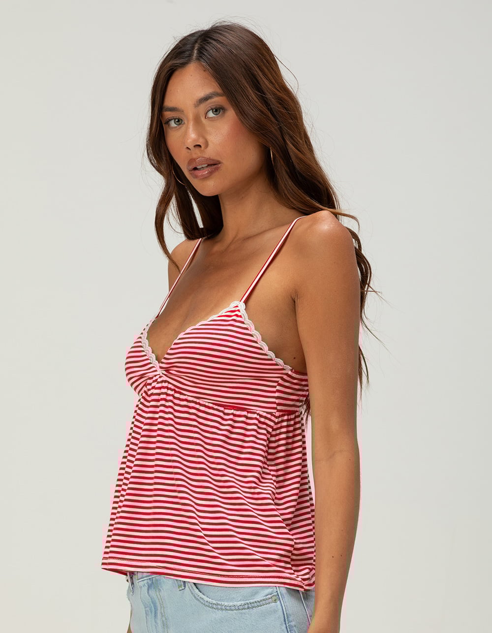 RSQ Womens Stripe Babydoll Top - RED/WHITE