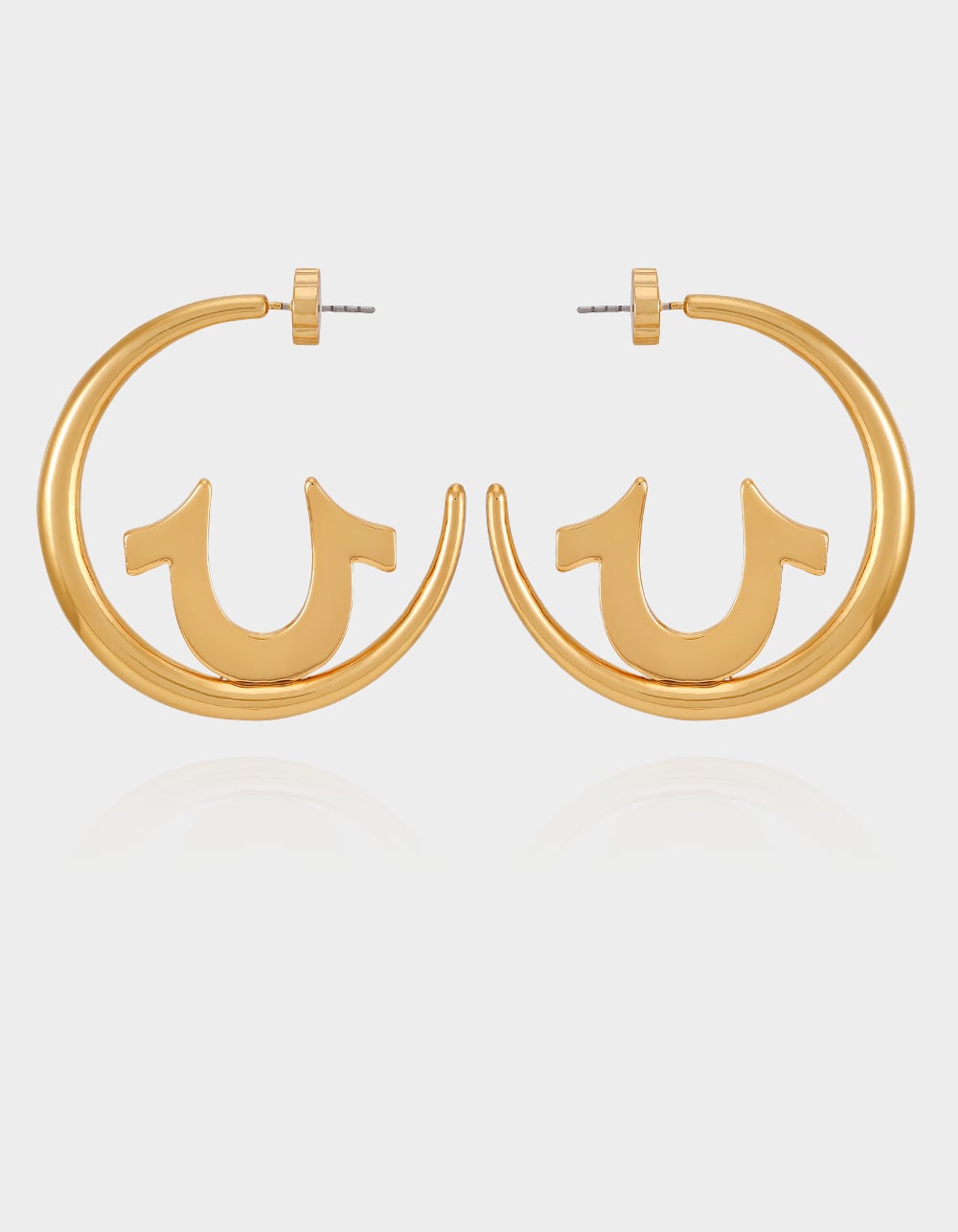 TRUE RELIGION Gold Tone Horseshoe Cut-Out Hoop Earrings - GOLD