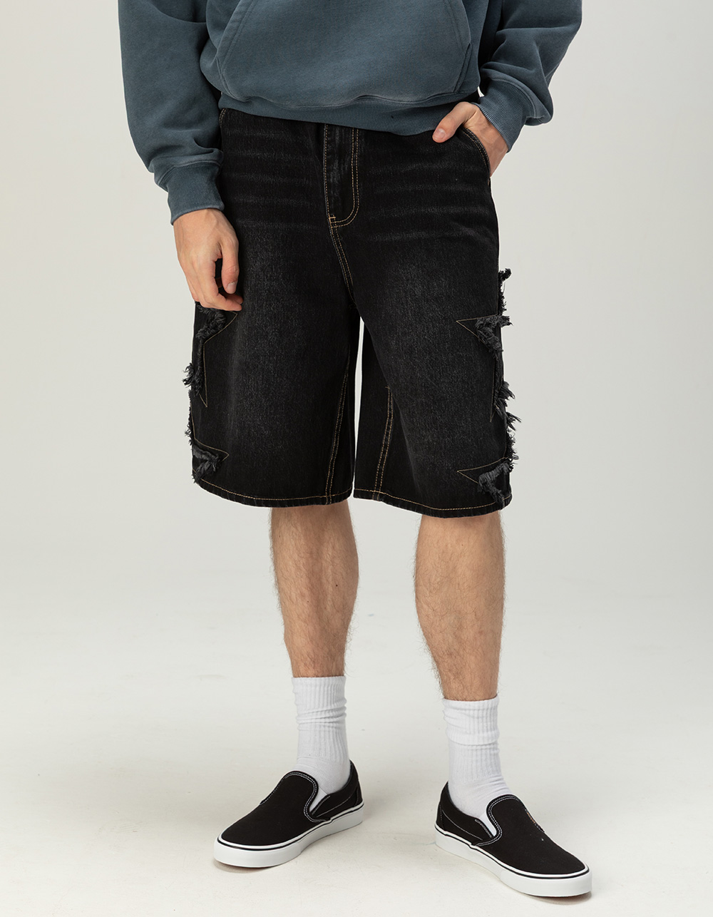 RSQ Mens Baggy Applique Jorts - WASHED BLACK