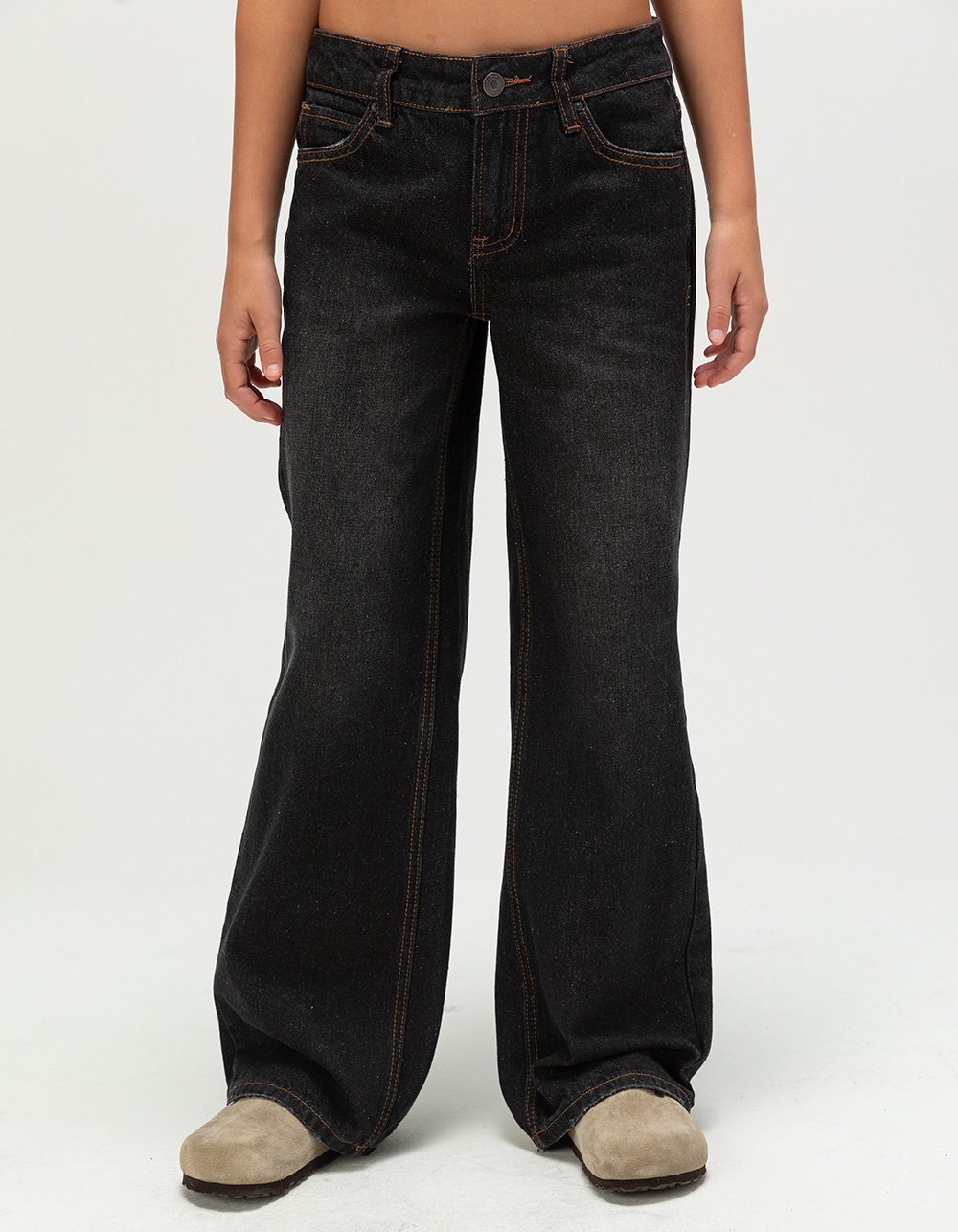 RSQ Girls Low Rise Wide Leg Jeans - WASHED BLACK