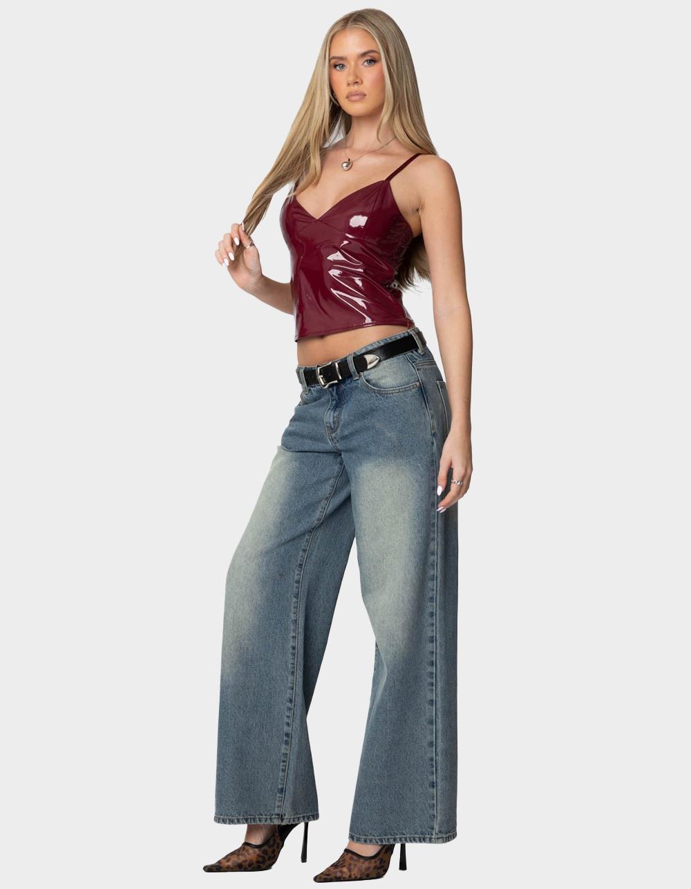 EDIKTED Carmie Vinyl Tank Top - DK RED