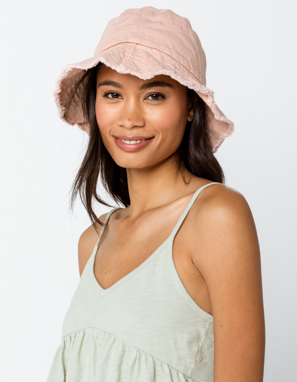 Frayed Womens Pink Bucket Hat image number 1