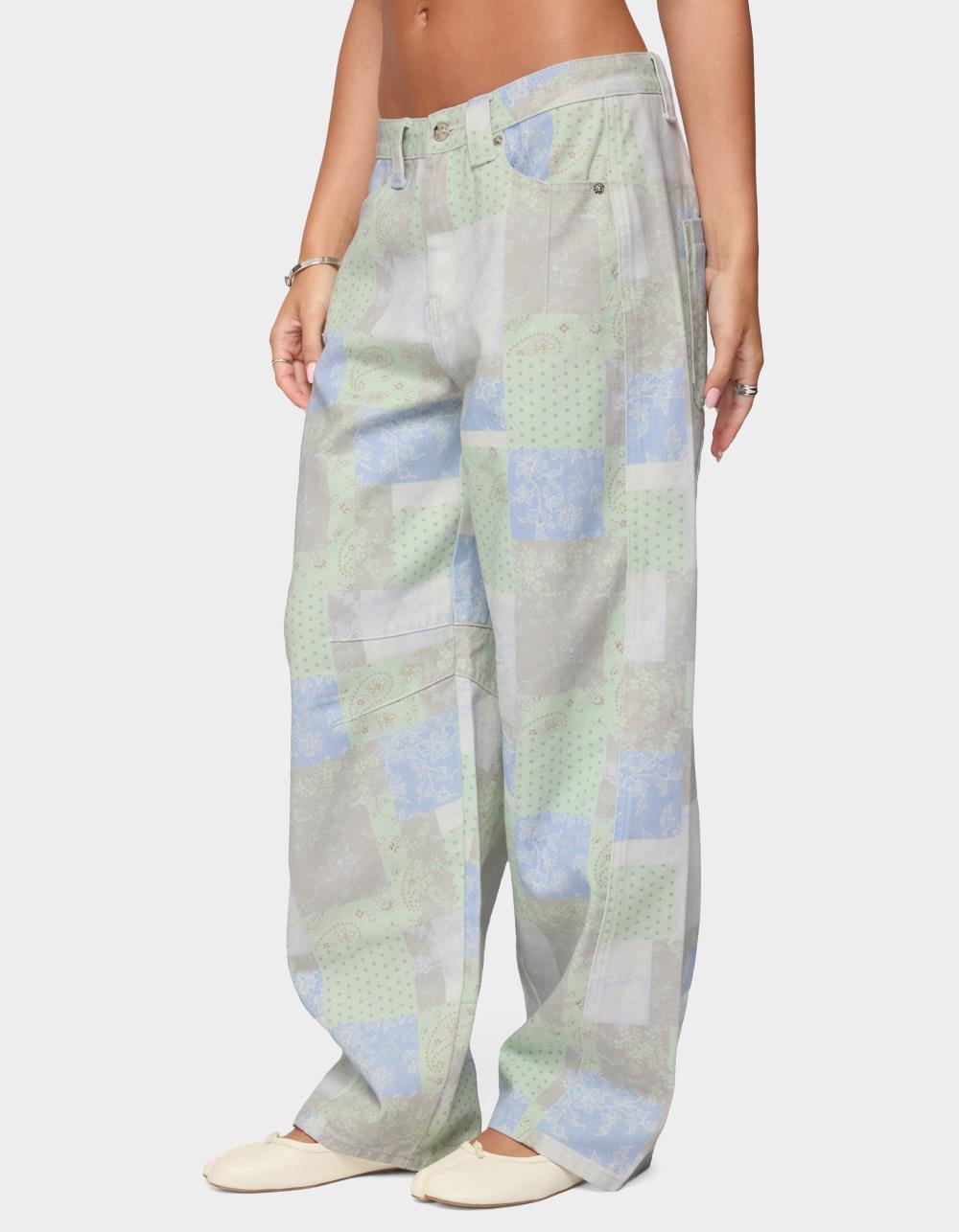 EDIKTED Patchwork Low Rise Baggy Jeans - BLACK