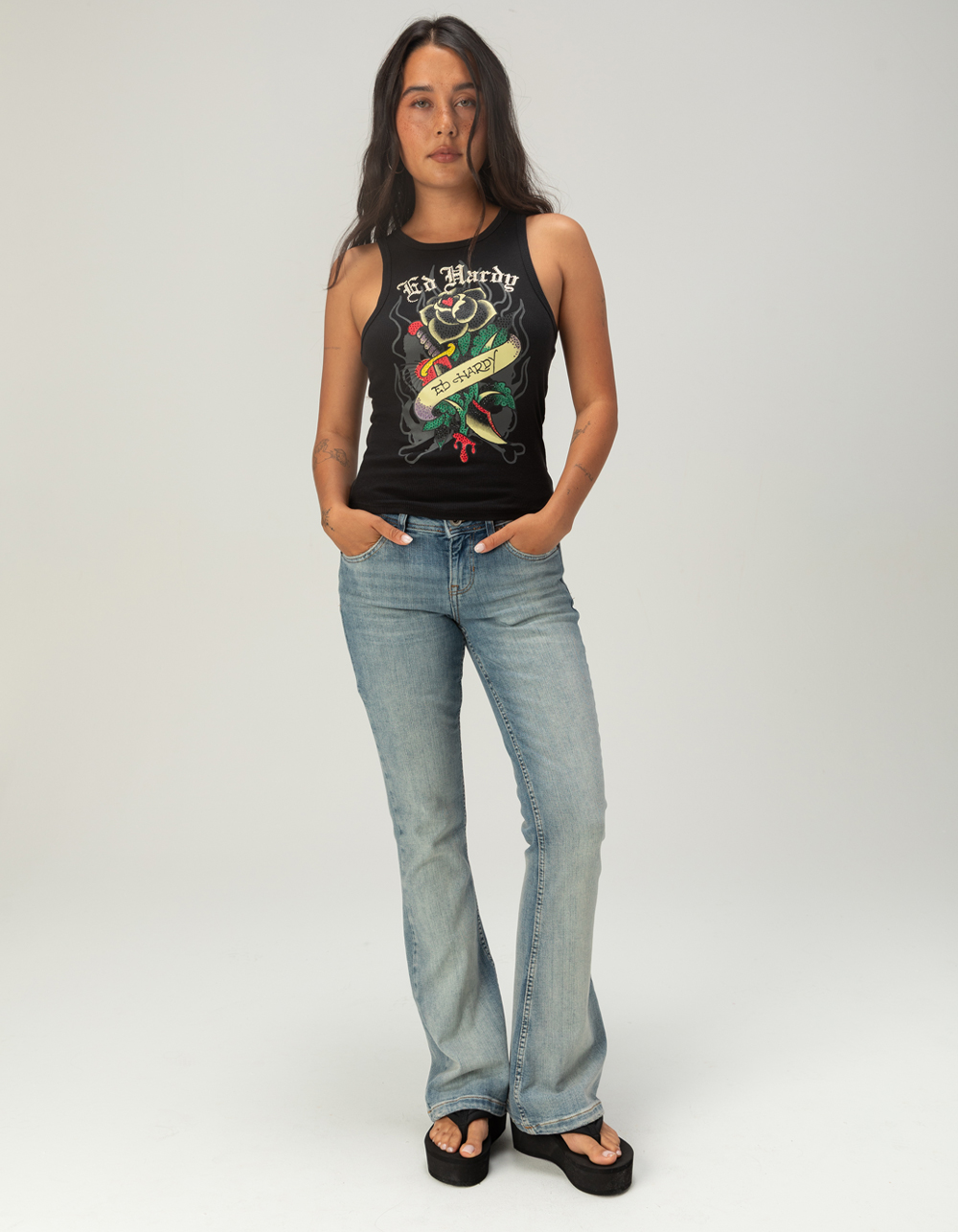 ED HARDY BLACK Rose Womens Tank Top