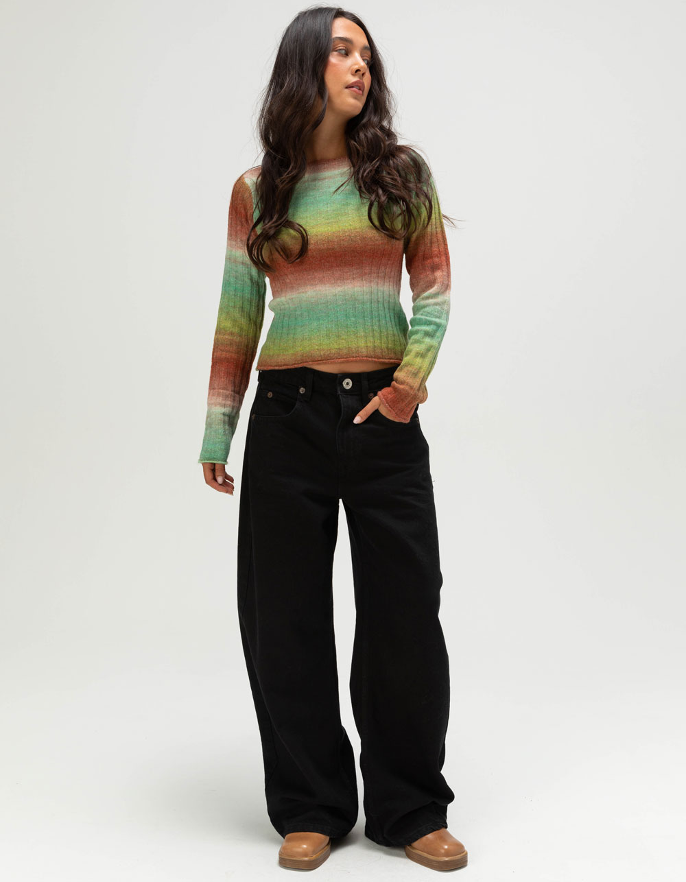 BDG Urban Outfitters Womens Slash Neck Ombre Sweater - MULTI