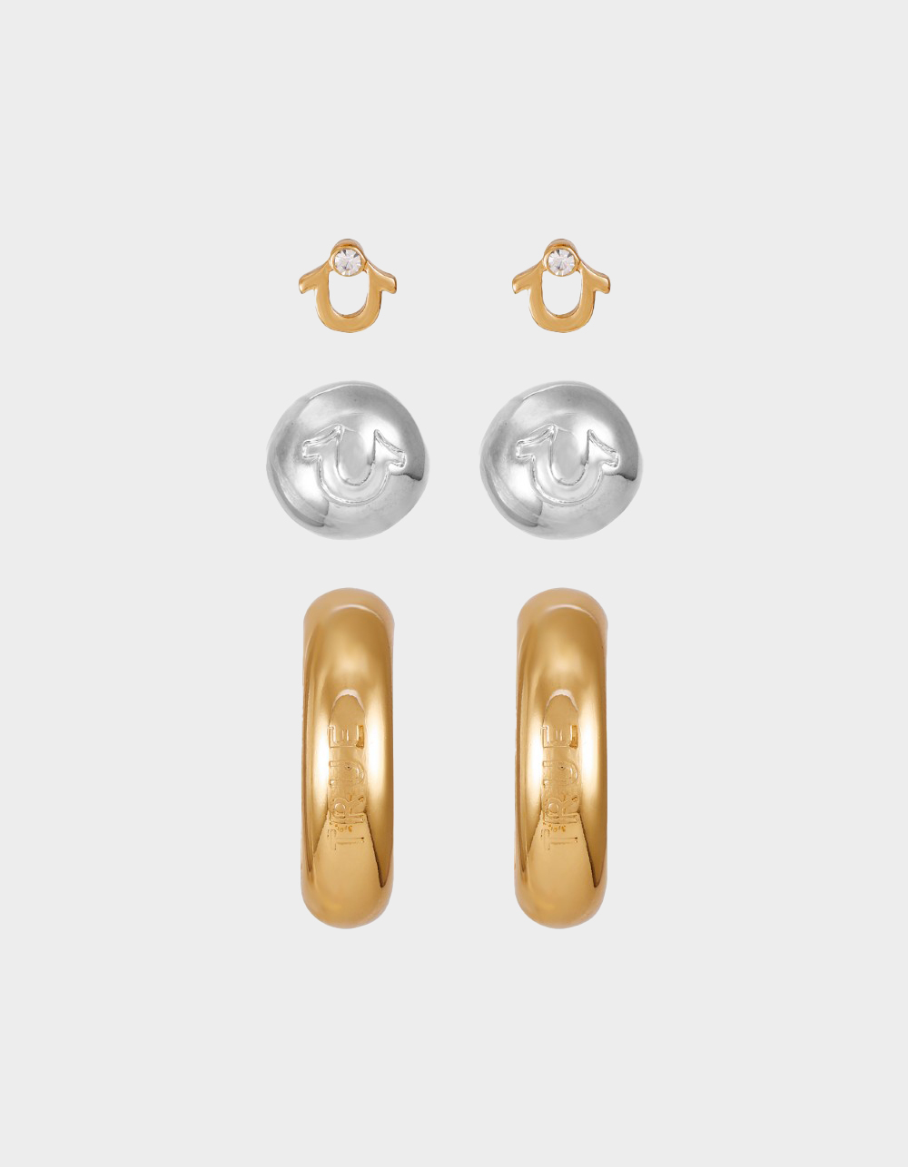 TRUE RELIGION 3 Pack Gold & Silver Earring Set - GOLD