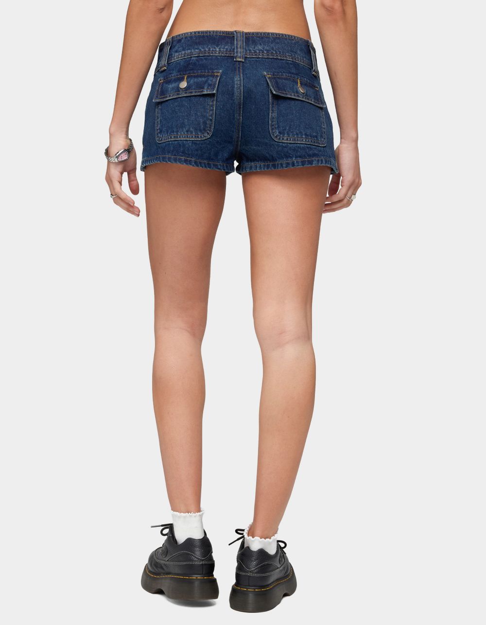 EDIKTED Keinan Low Rise Denim Shorts - DARK BLUE