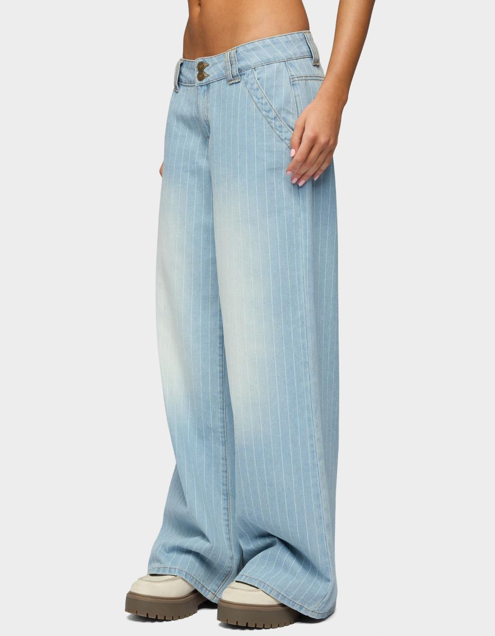EDIKTED Cory Striped Low Rise Baggy Jeans - LIGHT BLUE