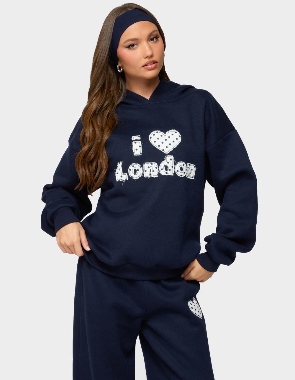 EDIKTED I Heart London Hoodie - NAVY