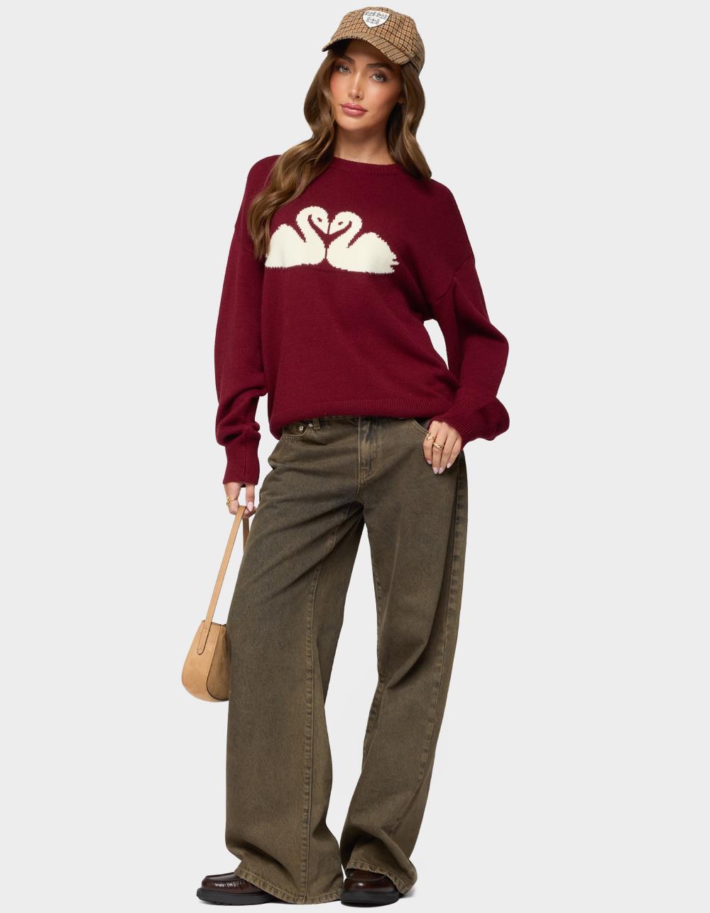 EDIKTED Swan Oversized Knit Sweater - DK RED