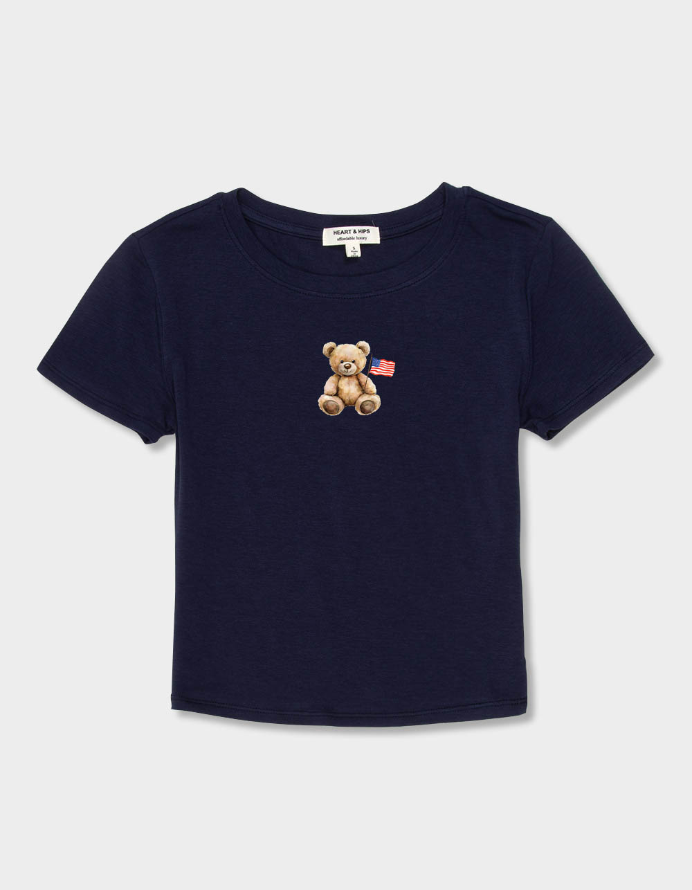 BEAR Teddy Flag Womens Baby Tee - NAVY