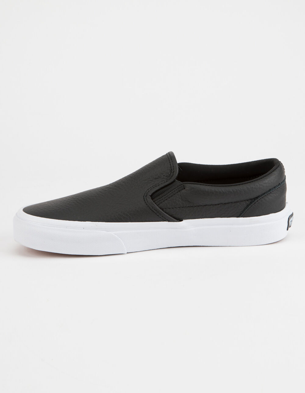 VANS Tumble Leather Black & True White Classic Slip-On Womens Shoes ...