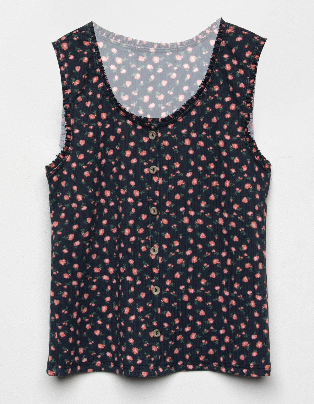WHITE FAWN Button Front Ditsy Ruffle Girls Tank - BLACK COMBO | Tillys