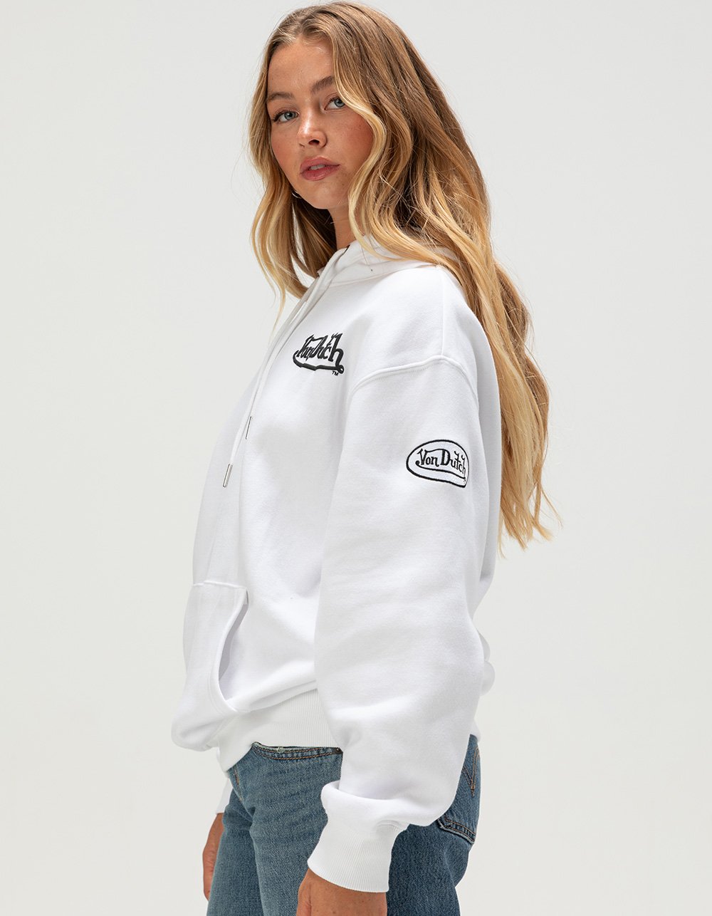 VON DUTCH Arm Patch Womens Hoodie - WHITE