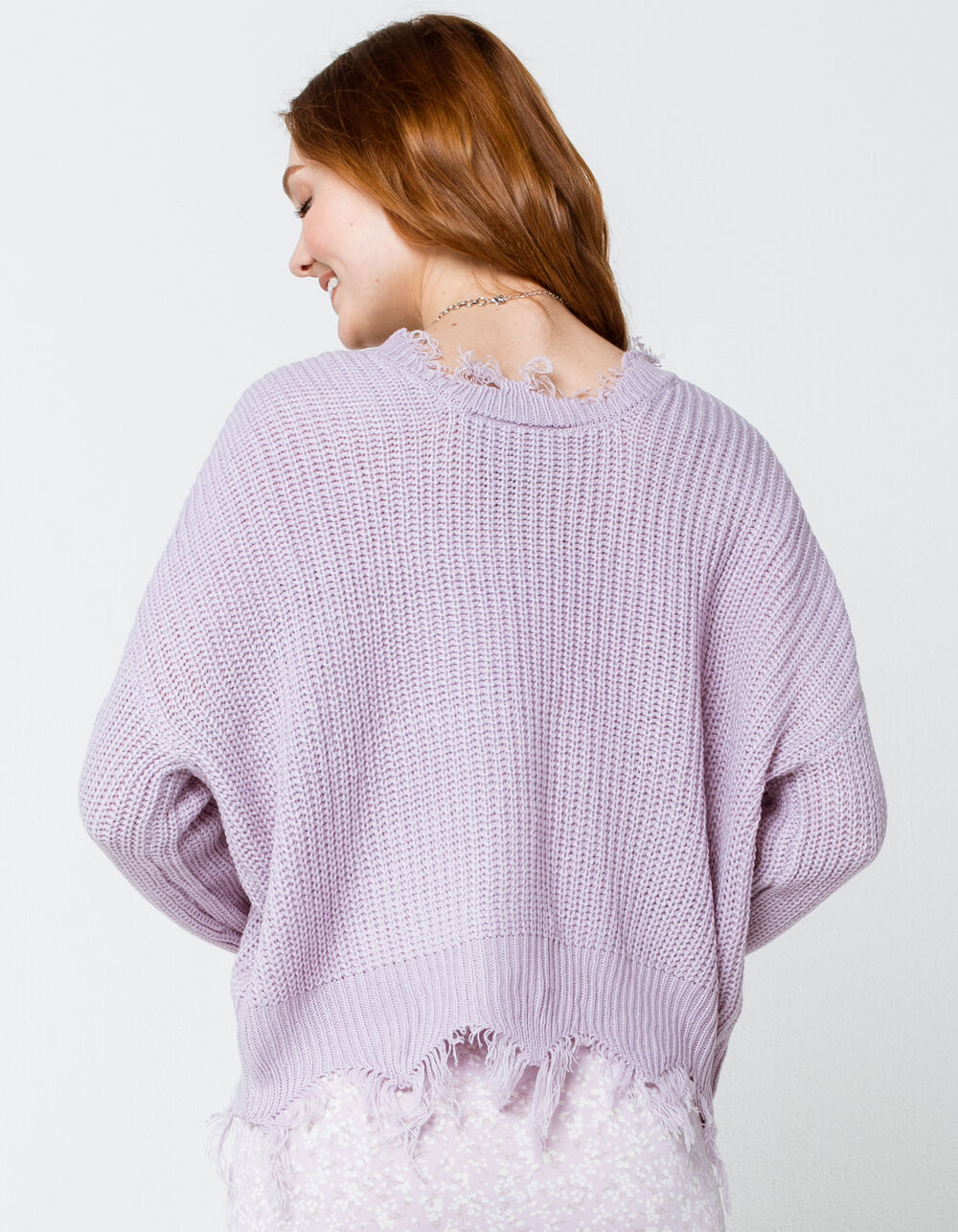 POLLY & ESTHER Raw Edge Womens Lavender Sweater LAVENDER Tillys
