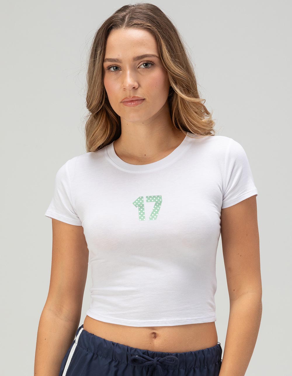 17 Polka Dot Fill Womens Baby Tee - WHITE