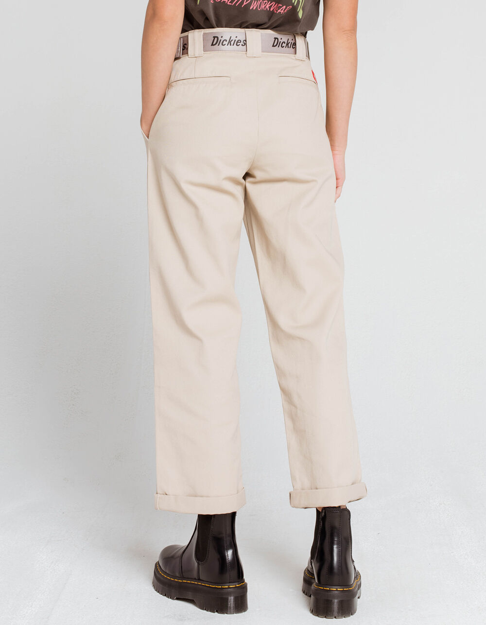 DICKIES Belted Worker Womens Crop Roll Hem Pants KHAKI Tillys