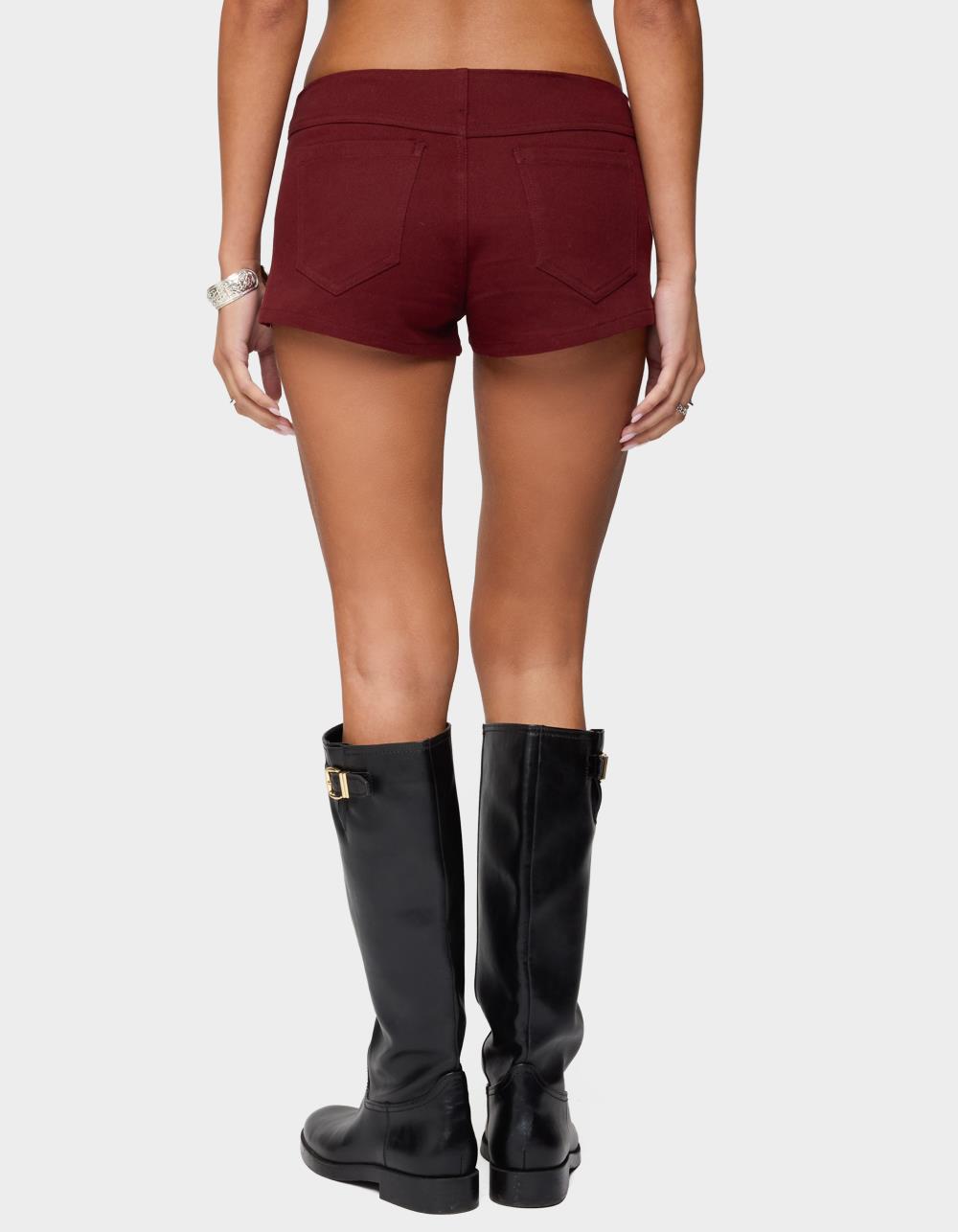 EDIKTED Dinah Denim Micro Shorts - DK RED