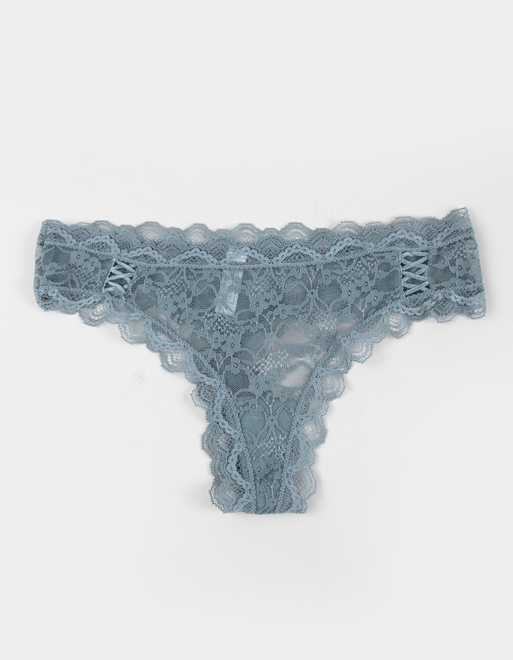 FULL TILT Allover Lace Thong - DUSTY BLUE