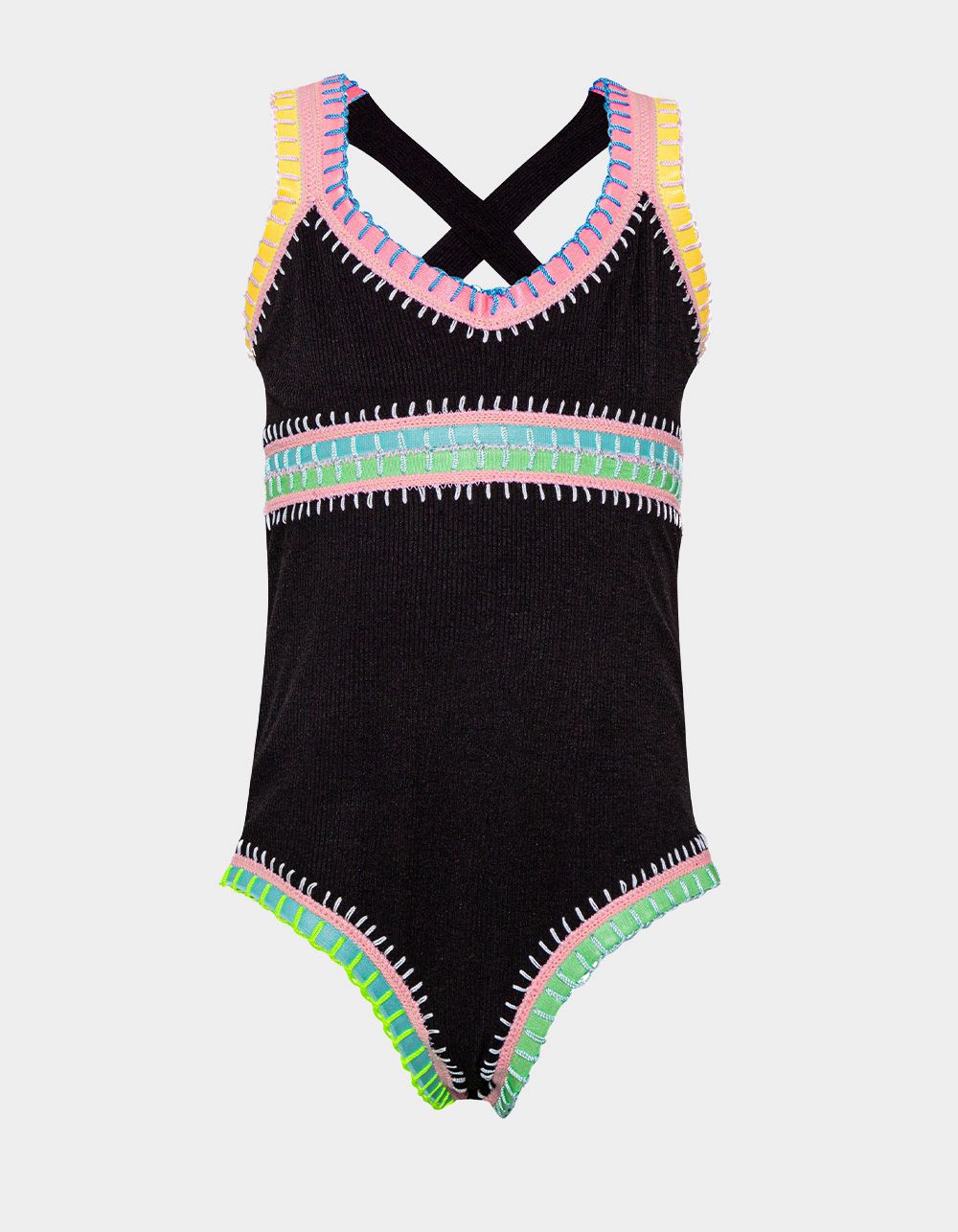PQ SWIM BLACK Pier Sadie Rainbow Embroidered Girls One Piece Swimsuit
