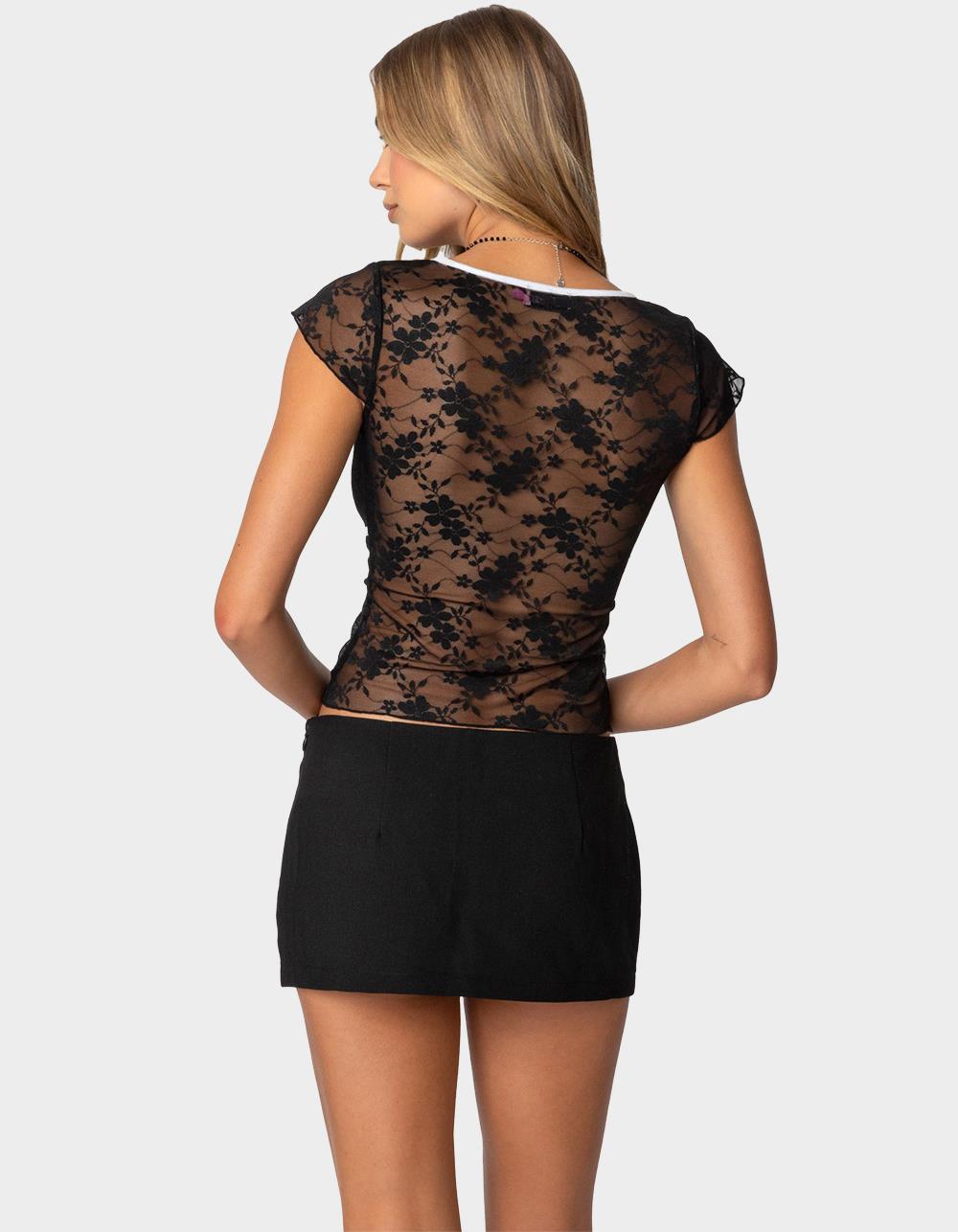 EDIKTED Avi Sheer Lace Top - BLACK