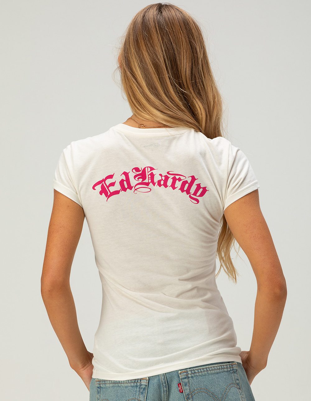 ED HARDY 3 Panthers Womens Fitted Tee - IVORY