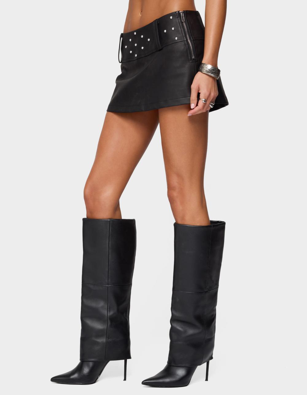 EDIKTED Luella Studded Faux Leather Mini Skort - BLACK