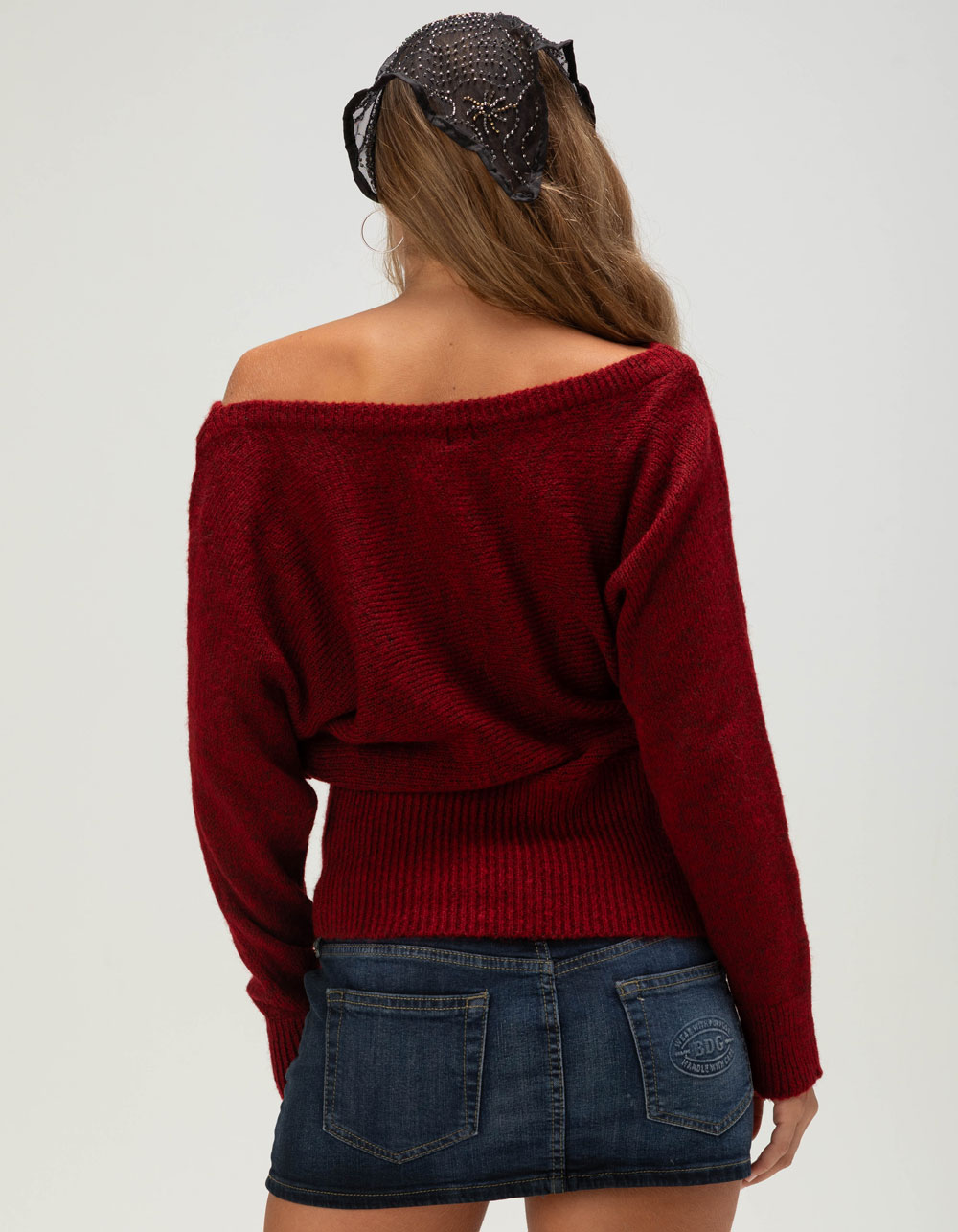 BDG Urban Outfitters Jordan Womens Off The Shoulder Sweater - RED