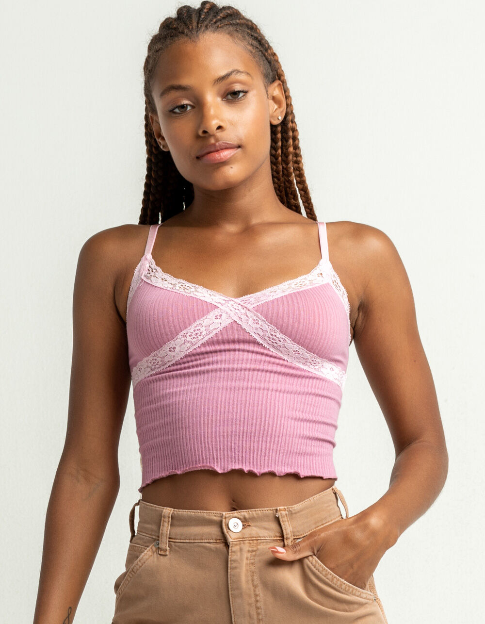 BDG URBAN OUTFITTERS Contrast Lace Womens Light Pink Cami