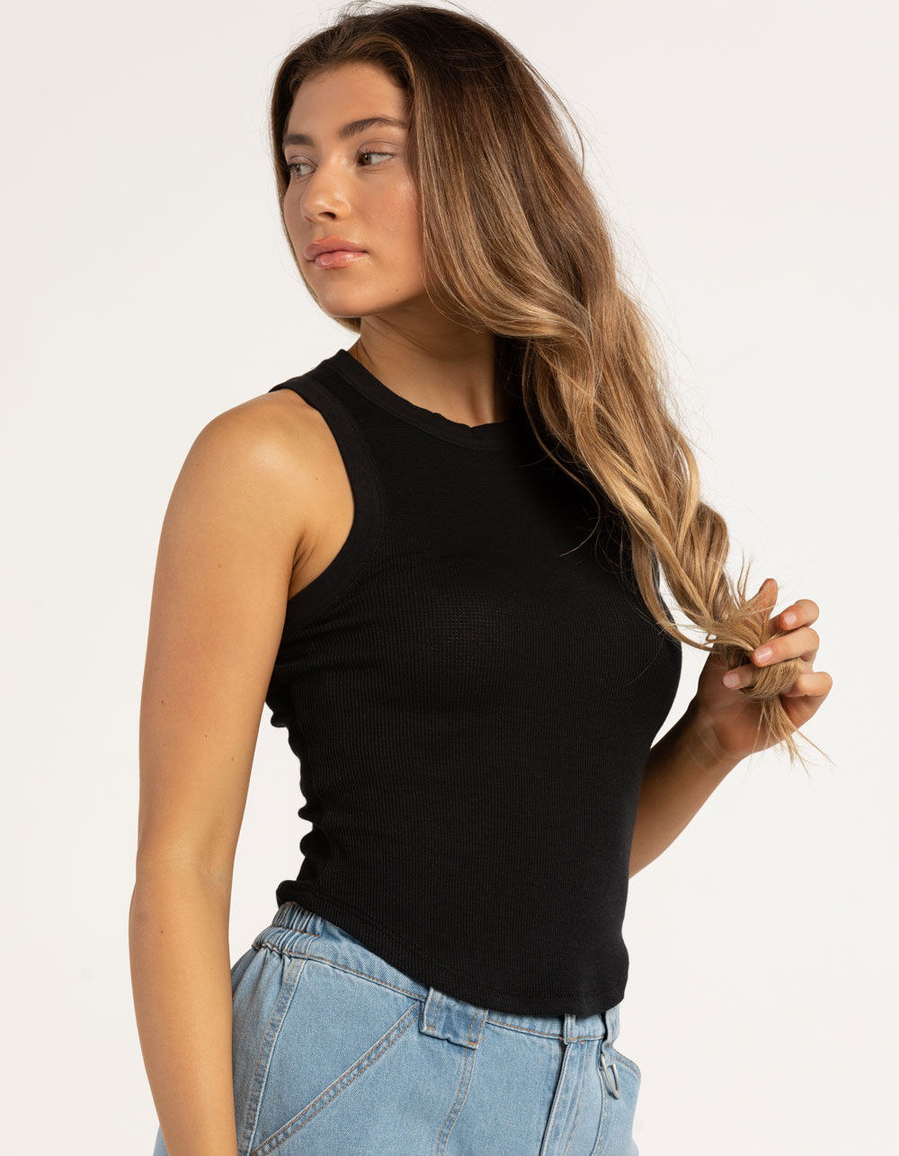 HEART & HIPS High Neck Womens Long Tank Top BLACK Tillys