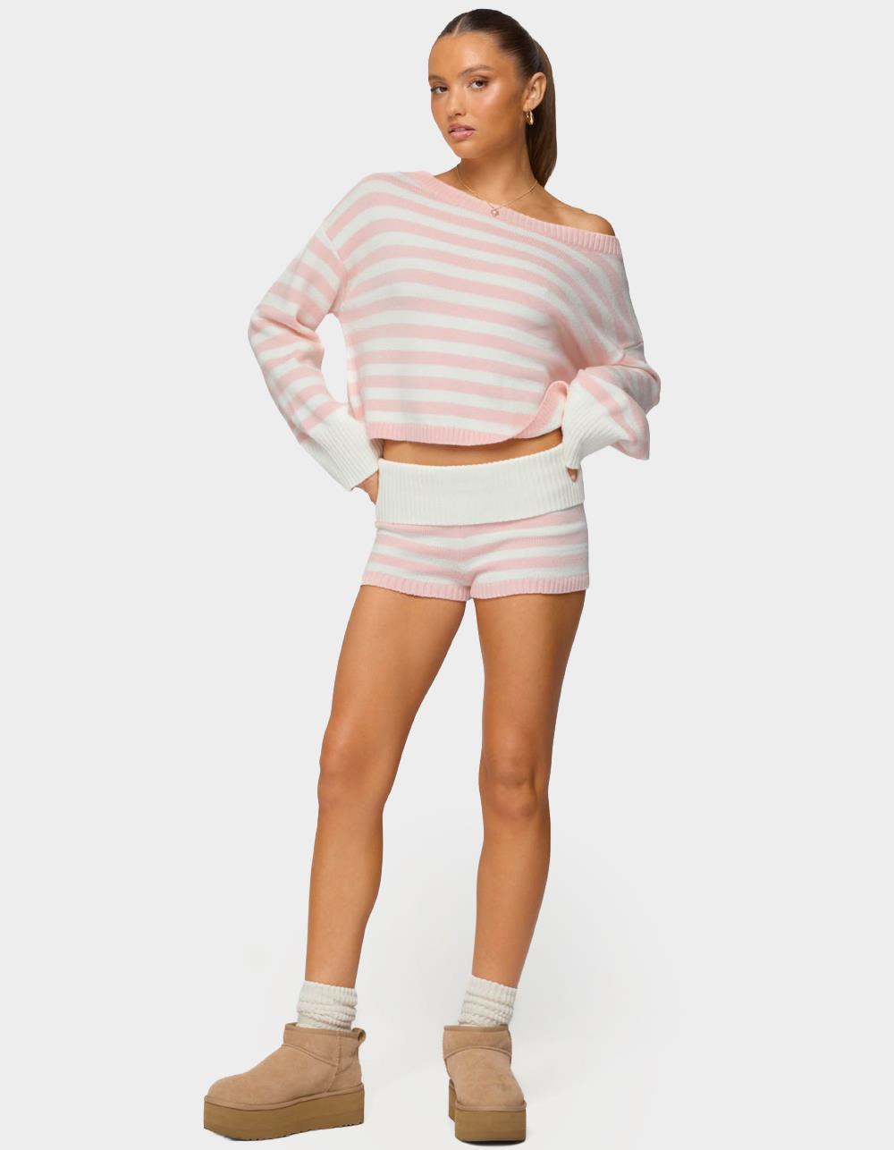 EDIKTED Saphi Striped Oversized Knit Sweater - LIGHT PINK