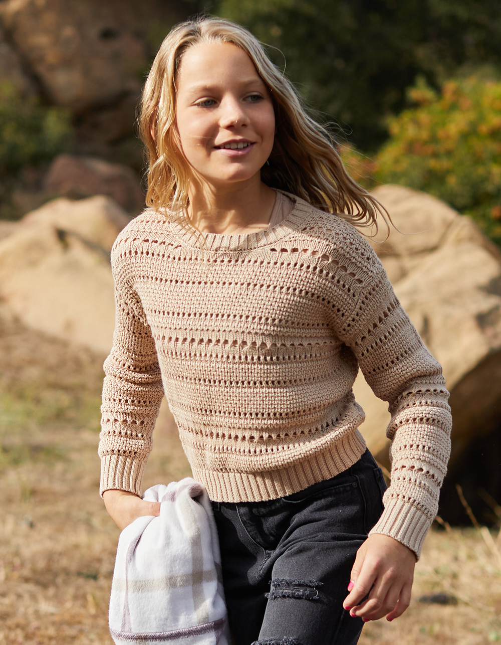 RSQ Girls Solid Open Weave Sweater