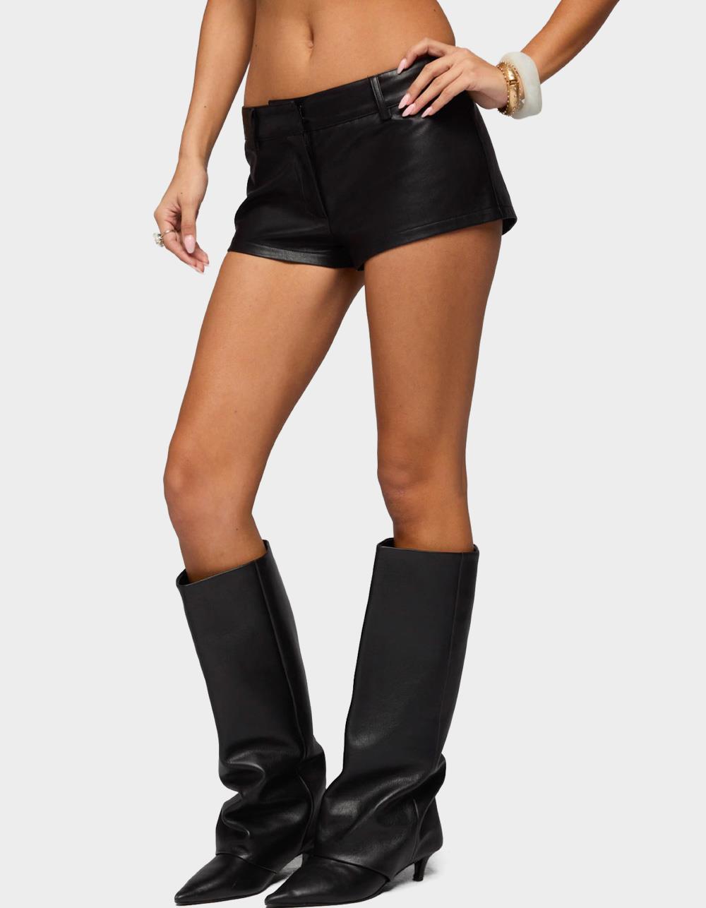 EDIKTED Melaney Faux Leather Micro Shorts - BLACK