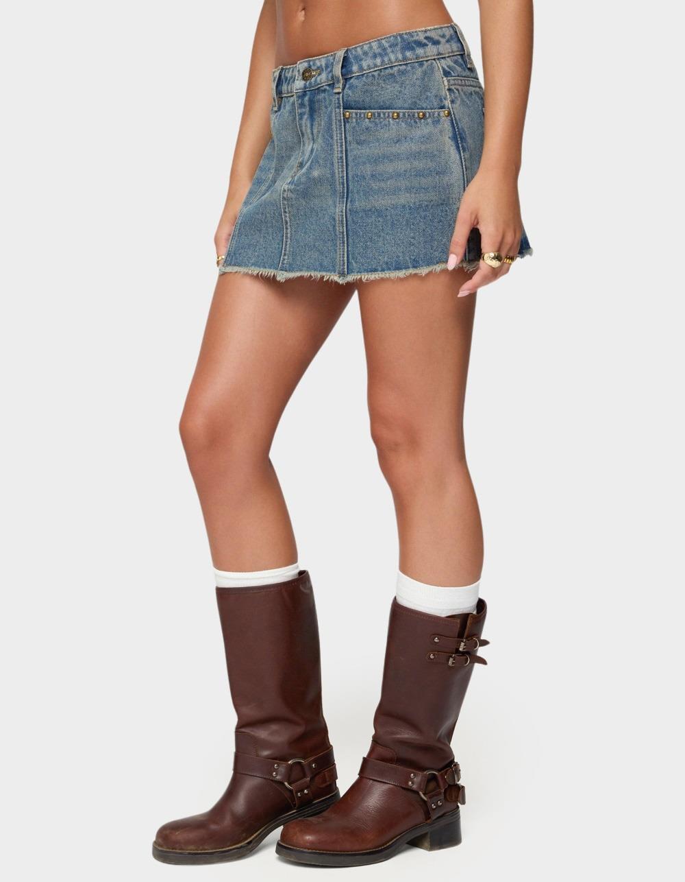 EDIKTED Keiko Studded Denim Mini Skirt - BLUE