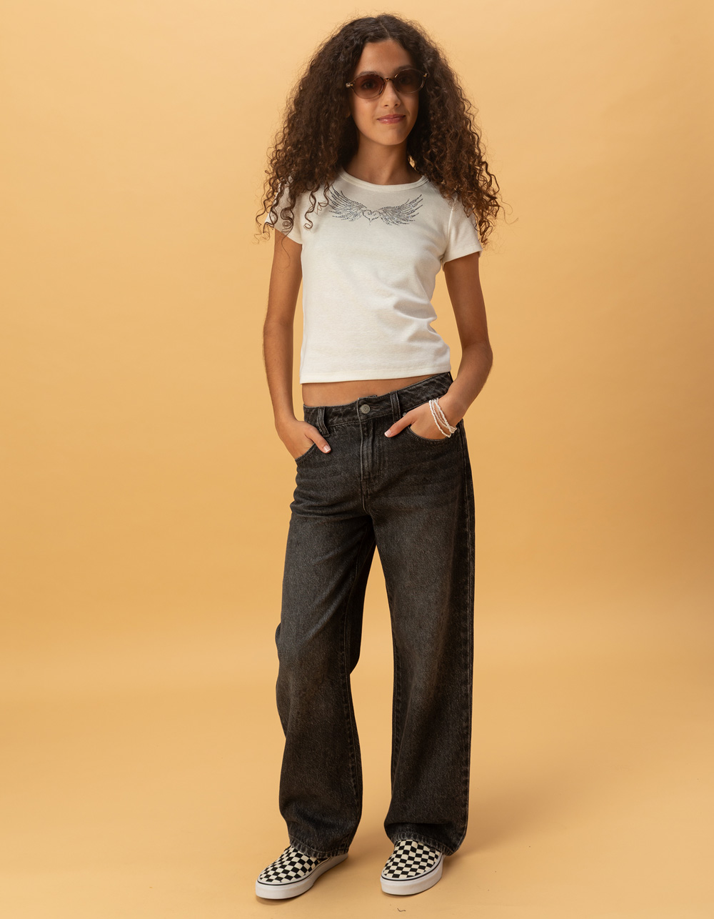 FULL TILT Heart Wing Embellished Girls Tee - CREAM