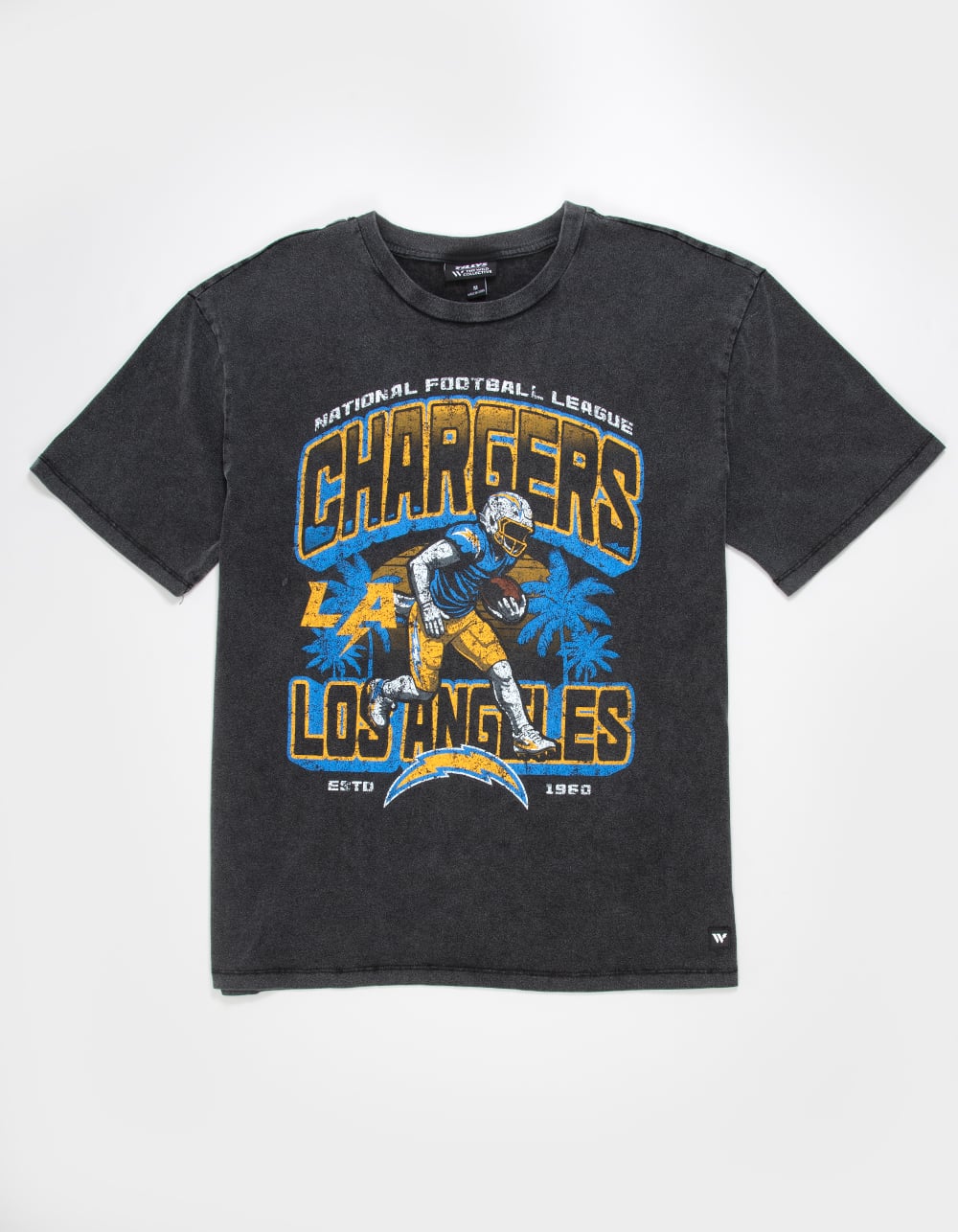 THE WILD COLLECTIVE Los Angeles Chargers Player Mens Tee - WASHED BLACK