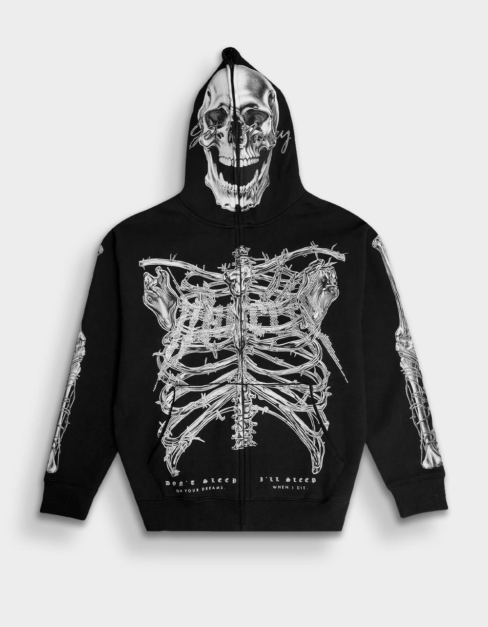 HASTAMUERTE Skull Mens Zip Hoodie - BLACK